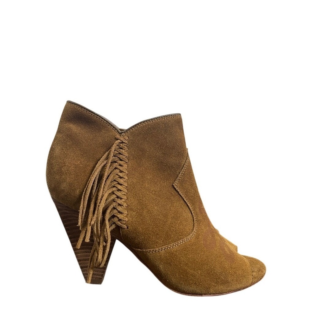 Belle by Sigerson Morrison Fume Peep-toe Fringe‎ Bootie Brown Suede size 10 Boho